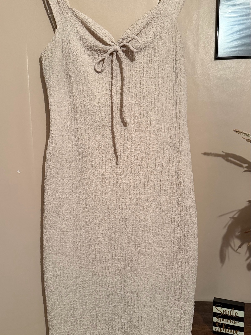 Jessica Cream Textured Tie-Front Midi Dress